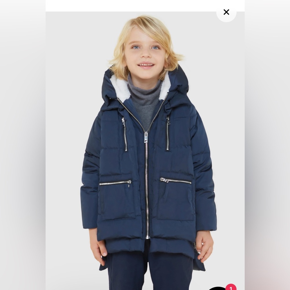 Kids Puffer Jacket - Navy with orange inside